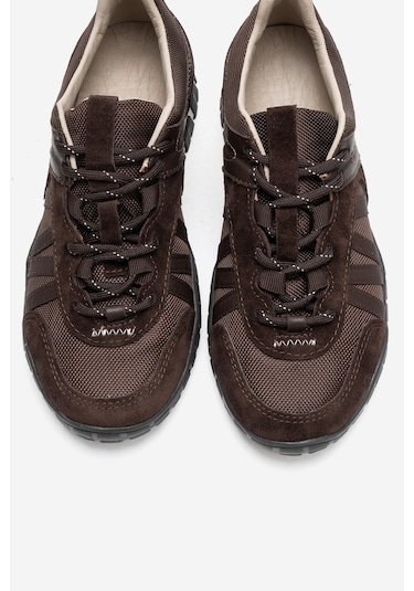 Fıera Kahverengi Hakiki Deri Fileli Kadın Günlük Sneaker Kahverengi