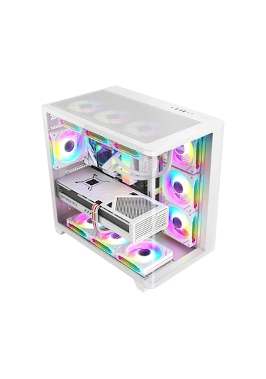 Dragos Ocean Curved Pro 750W 80+ Temperli Cam Atx Mid Tower Oyuncu Bilgisayar Kasası Beyaz
