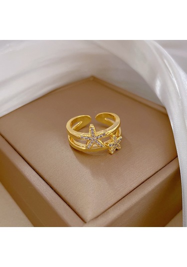 Geometrik Elmas Taşlı Yuvarlak İnci Yüzük No.132 Çok Renkli