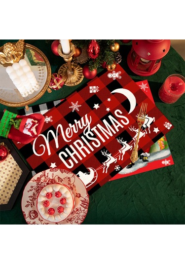 4/6/8 Adet Elk Deer Baskılı Amerikan Servisi Dikdörtgen Noel Kardan Adamı Ağaçları Yemek Masası Mutfak Dekoru İçin Keten Kaymaz Masa Paspasları 6,4 Adet-32x42 Cm Diğer