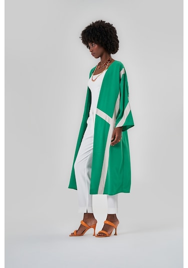 Mizalle Şeritli Renkli Kimono Çok Renkli