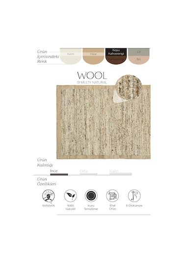Cool Halı Wool 01 Multi Natural Halı Jüt Halı Yolluk El Dokuma Jüt Kilim Hasır Halı Bohem El Halısı Yün Halı Natural