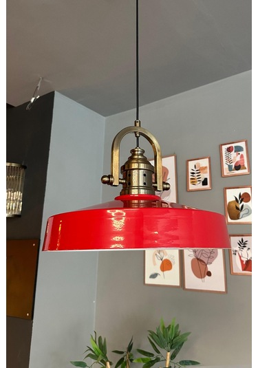 Açe Kırmızı Tekli Delikli Eskitme Başlık Avize Retro Sarkıt Ofis Showroom Salon Mutfak Avizeleri Kırmızı