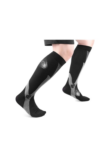 Xindoker Erkek Kadın Spor Koşu Yoga Kompresyon Çorapları, Sudoruzluk Ve Koku Engelleme, Uzun Bilek, Siyah, Esnek Ve Dayanıklı Siyah