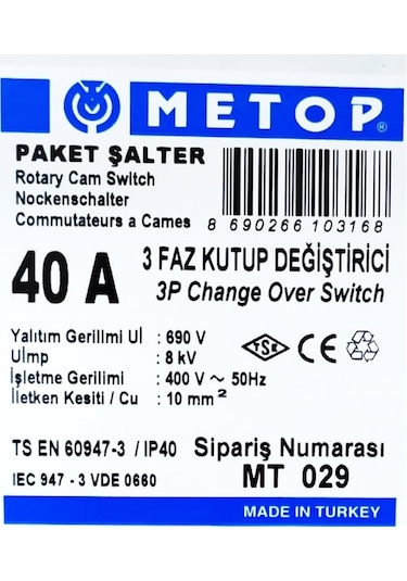 Pako Şalter 1-0-2 Jeneratör-şebeke 3 X 40 Amper
