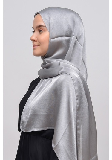 Altobeh Janjan Şık Parlak Saten Dokulu Kadın Tesettür Abiye Şifon Şal - Gri
