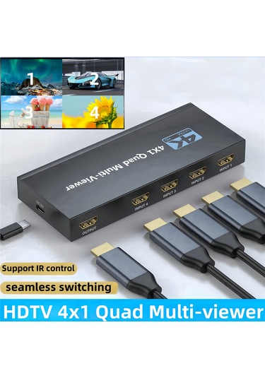 Teltree Hdmı Multi-viewer 4 Giriş 1 Çıkış - 4k/1080p Desteği, 4 Görüntü Modu, Eşsiz Geçiş, Ir Kumanda İle Kontrol Edilebilir Ekran Bölücü