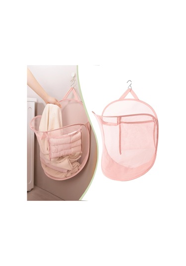 Suntek Çamaşır Kapısı Ev Tipi İçin Ağ Askılı Sepeti Dolap Saklama Pembe