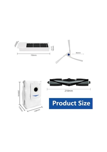Unimarket Ecovacs Deebot X2 Omni/x2/x2 Pro/dex86 Robot Süpürge Yedek Parça Seti: Ana Fırça, Yan Fırça, Toz Torbası Süpürge Yedek Parçaları 1 Adet