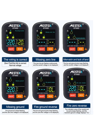 30-250v Taşınabilir Dijital Priz Test Cihazı Dedektörü Rcd Voltaj Test Cihazı Toprak Polarite Faz Kontrol Aracı Renkli Ekran İle