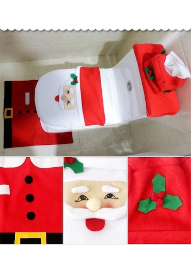 Fortunelane Noel Banyo Seti: Bodrum Battaniyesi + Tuvalet Kapağı Kılıfı + Tank Bezi - Yumuşak Kumaş, Kaymaz, Yeniden Kullanılabi Diğer