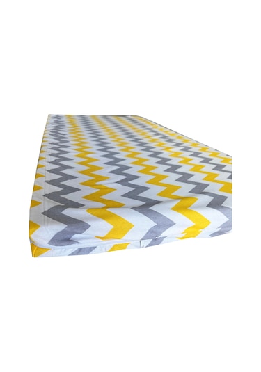 Çocuk Yatağı 60x120x6 Cm Vip Oyun Parkı Sünger Yatak Bebek Yatağı-sarı Gri Zikzak