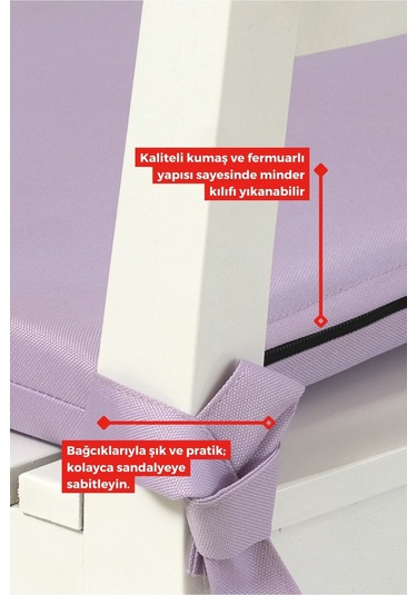 4'lı Sandalye Minderi Su İtici Kumaş 40x40 Cm Sünger Sandalye Minderi Bağcıklı Lila