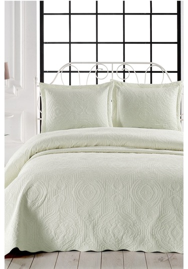Örtüm Ivy Sarmaşık Çift Kişilik Microfiber Kapitone Yatak Örtüsü Krem