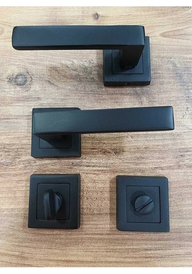 Kare Rozetli Kapı Kolu Wc Siyah 1 Takım Arkalı/önlü Sağ Kapı Kolu 2 Yıl Alüminyum