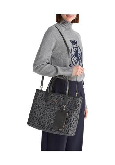 Th Icon Satchel Jacquard Kadın Siyah Çanta-10333 Black