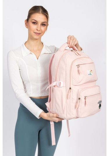 Modern Ve Fonksiyonel Tasarım Çok Gözlü, Şık Okul Sırt Çantası - Pembe Pembe