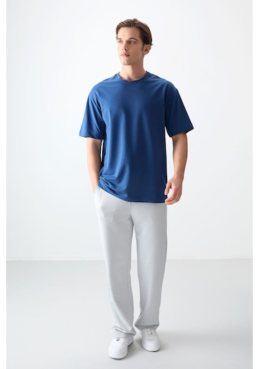 Basic Oversize O Yaka 3lü Paket Lacivert-açık Mavi-parlament Erkek T-shirt - 88377 Lacivert - Açık Lacivert - Beyaz