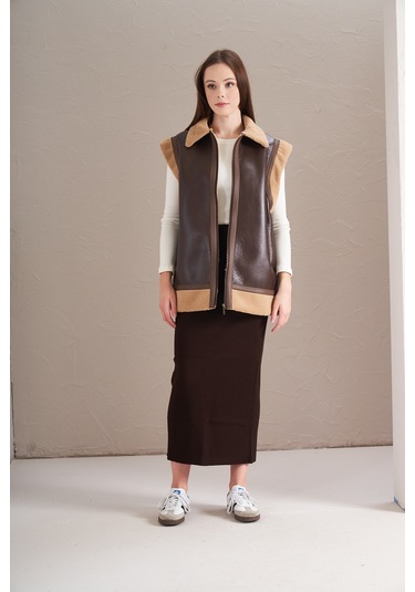 Kürklü Yelek Kahve Kahve