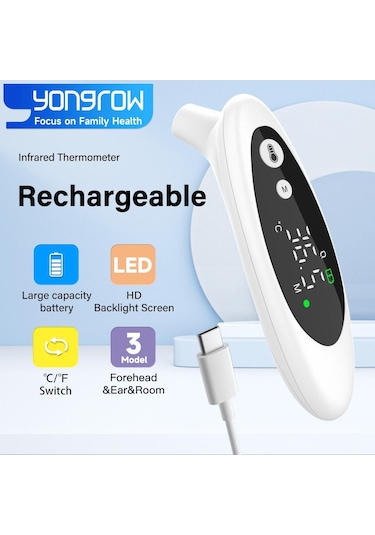 Yongrow Şarj Edilebilir Kulak Ve Alın Termometresi 3 Modlu Dijital Kızılötesi Termometre Yetişkin, Çocuk, Bebek İçin
