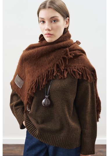 Püsküllü Atkı Kahverengi Kahverengi