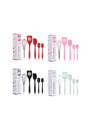 Yeşil Jankng 5 Adet Mutfak Eşyası Seti Silikon Yapışmaz Pişirme Alet Takımı Spatula Tencere Pişirme Gereçler Mutfak Aksesuarları Araçları