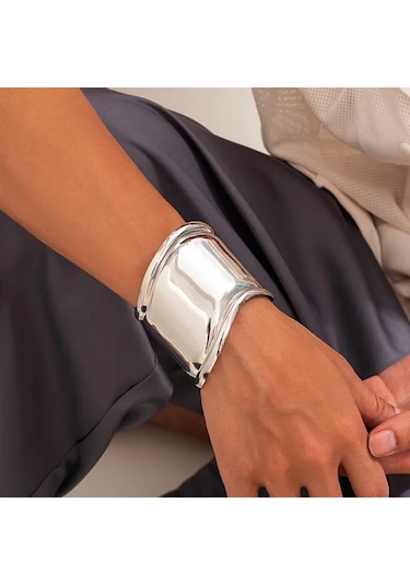 Bone Cuff Unisex Kalın Silver Kelepçe Kemik Manşet Bileklik Gümüş
