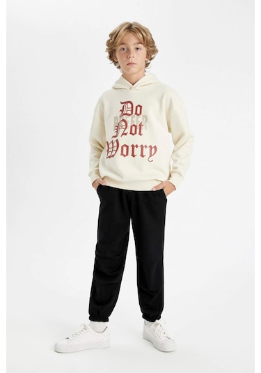 Defacto Erkek Çocuk Oversize Geniş Kalıp Kapüşonlu Yazı Baskılı Kalın Sweatshirt D1908A824WNBG759