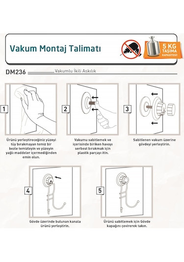 Teknotel Delme Vida Matkap Yok Vakumlu 2'Li Askı Krom Dm236 Çok Renkli