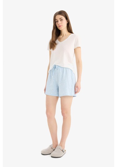 Defacto Regular Fit Beli Lastikli Şort Pijama Altı-fall İn Love E4504ax25smbe343 Mavi