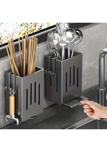 Lumaworld Beyaz Duvar Tipi Mutfak Organizatörü: Bıçak, Kaşık, Çatal, Sünger Ve Fırça Saklama Beyaz