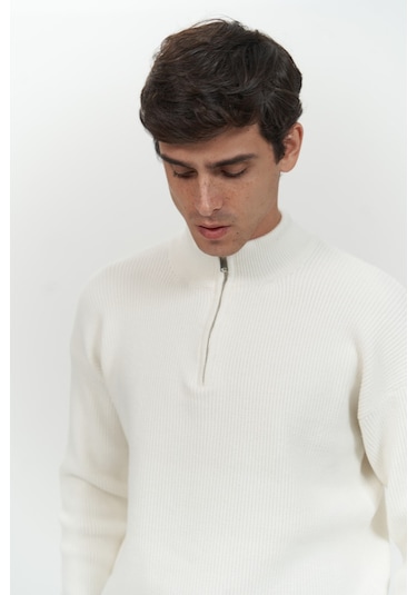 Mathis Ekru Balıkçı Yaka Erkek Triko Kazak Ekru