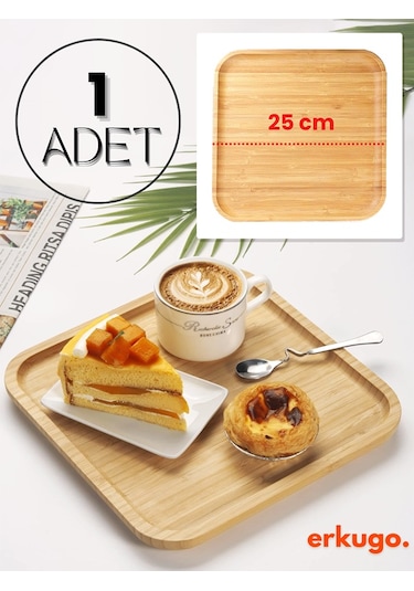 1 Adet Bambu Kare Servis Tabağı, Sunum Seti 25x25 Cm Bambu