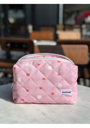 Batekso Mini Çilek Desenli Makyaj Çantası  Büyük Boy