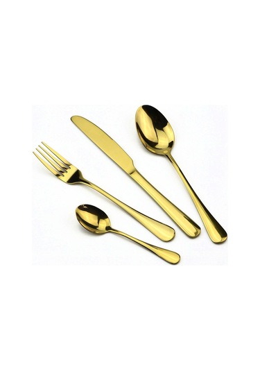 Altın 4 Adet Yemek Takımı Seti Paslanmaz Çelik Renkli Gökkuşağı Altın Bıçak Çatal Çay Kaşığı Gümüş Seti Çatal Bıçak Takımı