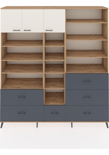 Hyperion Dolap 17 Raflı 6 Çekmeceli 3 Kapaklı 220x44x243 Çam-aytaşı/antrasit Aytası/antrasıt