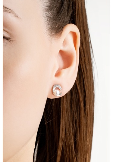 So Chic Minimal İnci 18 Ayar Beyaz Altın Kaplama Gümüş Seti Beyaz