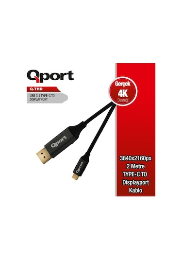 Qport Q-Thd Type-C To Dp 60Hz 4K 2Mt Çevirici Kablo