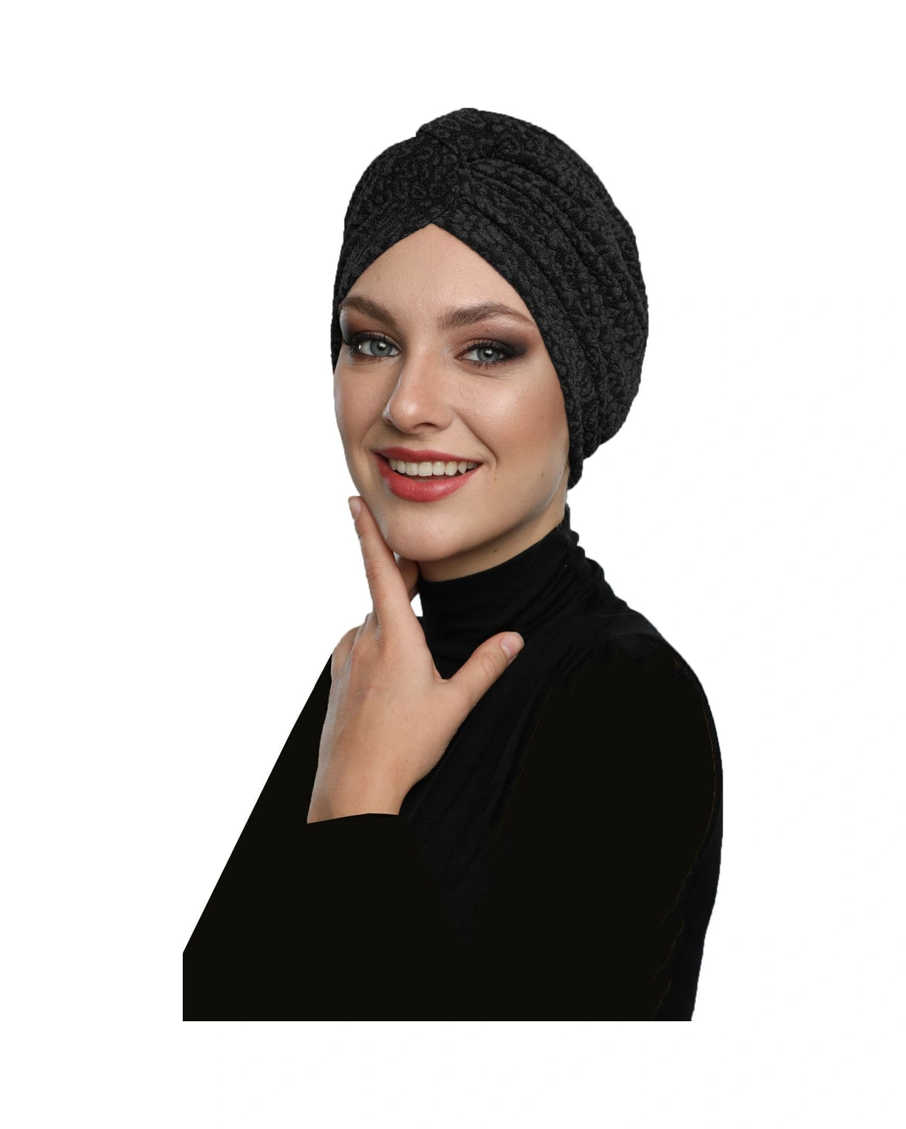 Brokar Bantlı Siyah Astarlı Hazır Türban Tesettür Bone Siyah