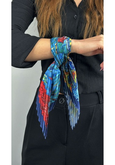 Çok Renkli, Piliseli Katlamalı Fular 30, 48cmx48cm Bej - Çok Renkli