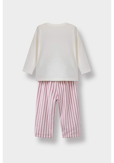 Defacto Kız Bebek Pijama Takımı Tavşan Baskılı Uzun Kollu Velur Üst Çizgili Uzun Alt F5562a525wnbr277 Bordo-br277