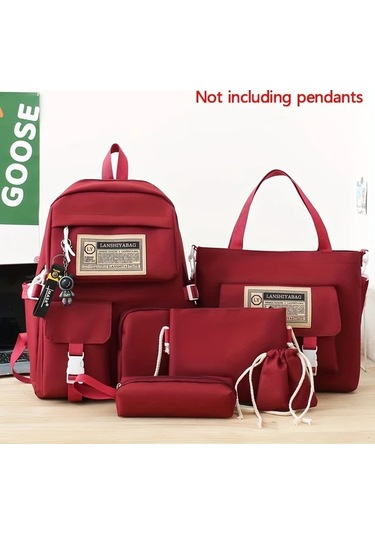 Honeybeeshop Haki 5 Adet Preppy Stil Okul Sırt Çantası Seti Tote Mesajcı Kalemlik Hediyeli