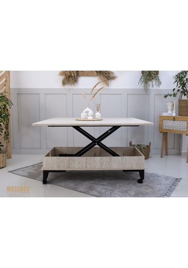 Nova Akıllı Sehpa - Traverten Ahşap