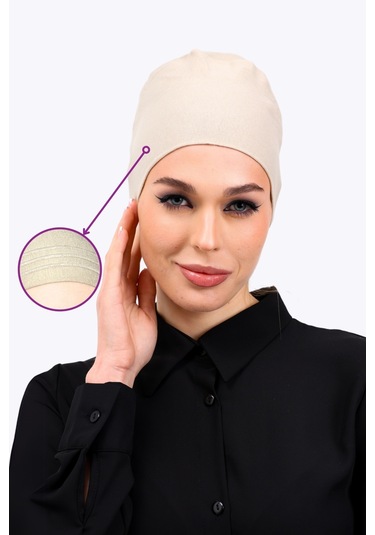 Kaymayan Krem Bone Silikonlu Kaymaz Dikişsiz Kadın Tesettür Bağlamalı Açık Vizon - Bej Krem