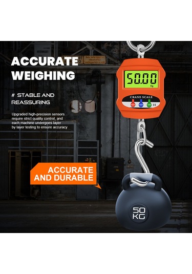 Skycity 300kg Endüstriyel Plastik Asma Terazi, Mavi Arka Işık Lcd, 3 Ölçüm Birimi Kg, Lb, N , Oranj, Akıllı Taşınabilir Kanca Terazi