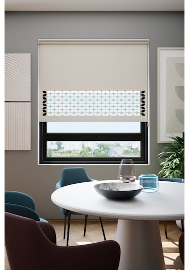 Lazer Kesim Mat Stor Perde, Lazer Kesimli Klasik Serisi, C-171002 Ekru Renk Ekru