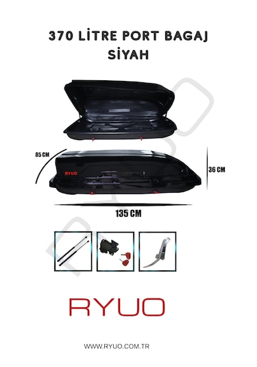Ryuo Araç Üstü Tabut Port Bagaj 370 Litre Siyah