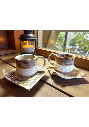 2'li Terra El Yapımı Stoneware Fincan Bej