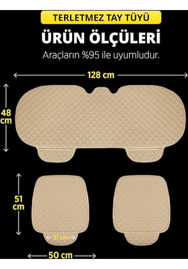 Tay Tüyü Cepli & Terletmez Oto Koltuk Minder Seti - Koltuk Koruma Kılıfı 3'lü Set Bej