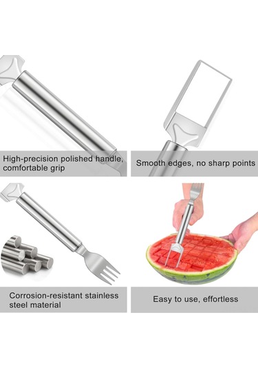 Reedark Stainless Steel Çift Uçlu Karpuz Dilimleyici, Meyve Kesici Ve Dilimleyici Aleti Seti 2 Adet - Çarpuz Ve Meyve Kesim Araçları Gümüş